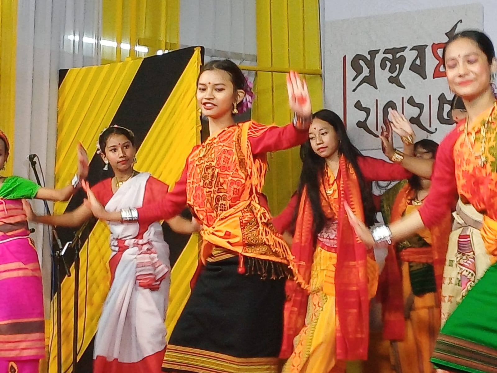 Students performing Bihu, the Assamese folk dance